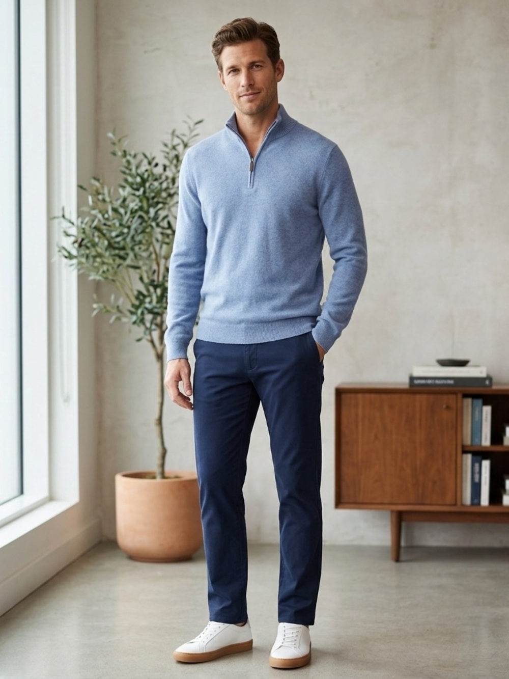 Nordstrom 100% Cashmere Half Zip Sweater Men’s L Blue
